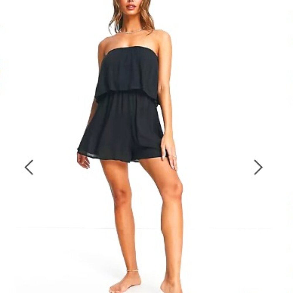 NWT ASOS Black Strapless Bandeau Boho Romper Size Small/ US 4